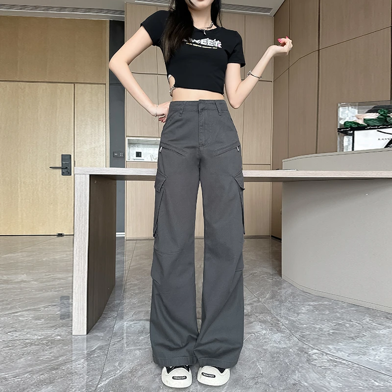 2026春款美式甜酷高腰工装裤女新款设计感显瘦辣妹风休闲裤Y2335