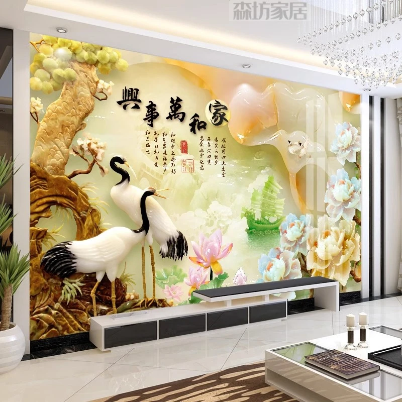定制现代家和玉雕竹木纤维集成护墙板碳晶板电视背景墙装饰影视墙