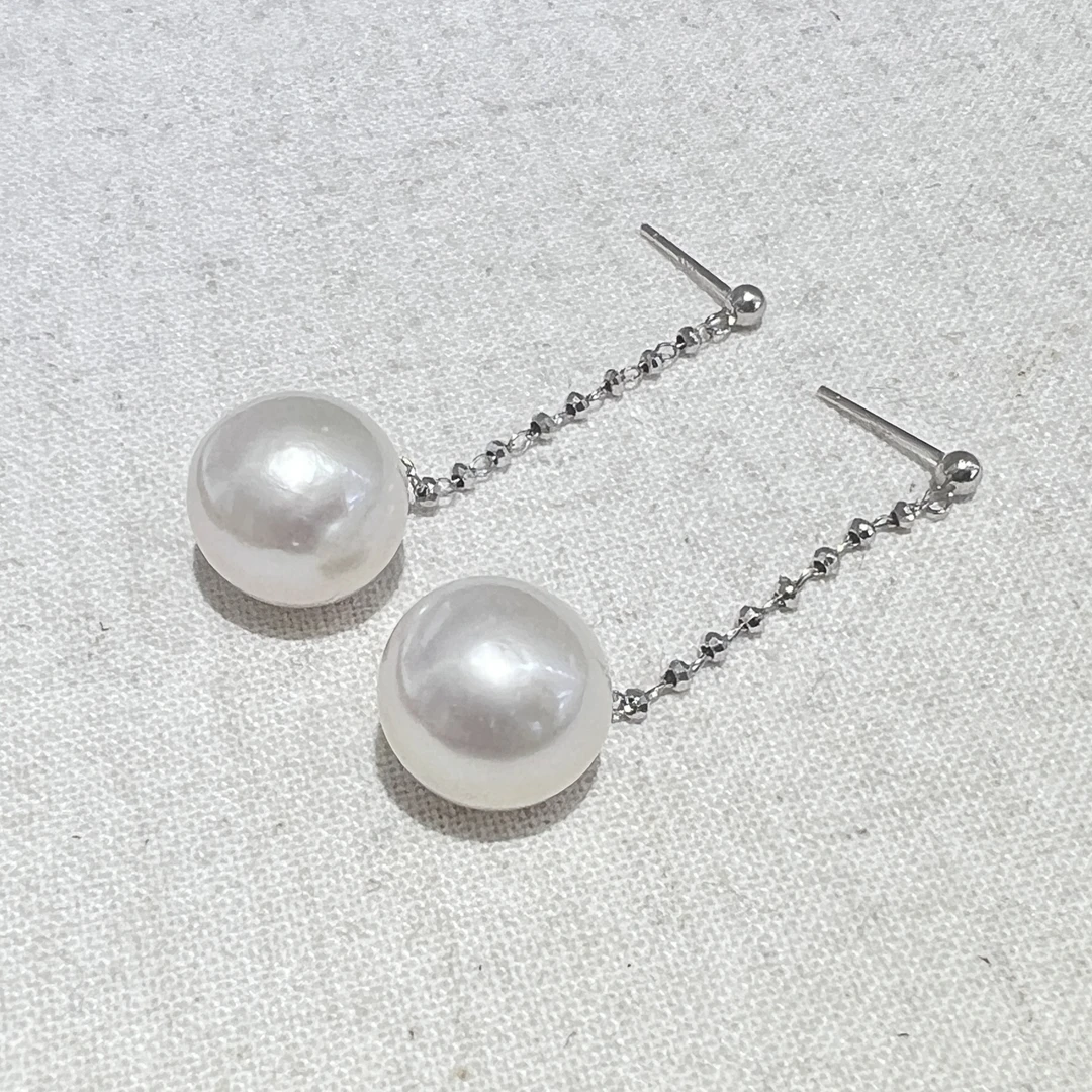 【短发七七】淡水白色珍珠耳钉/13-14mm/s925