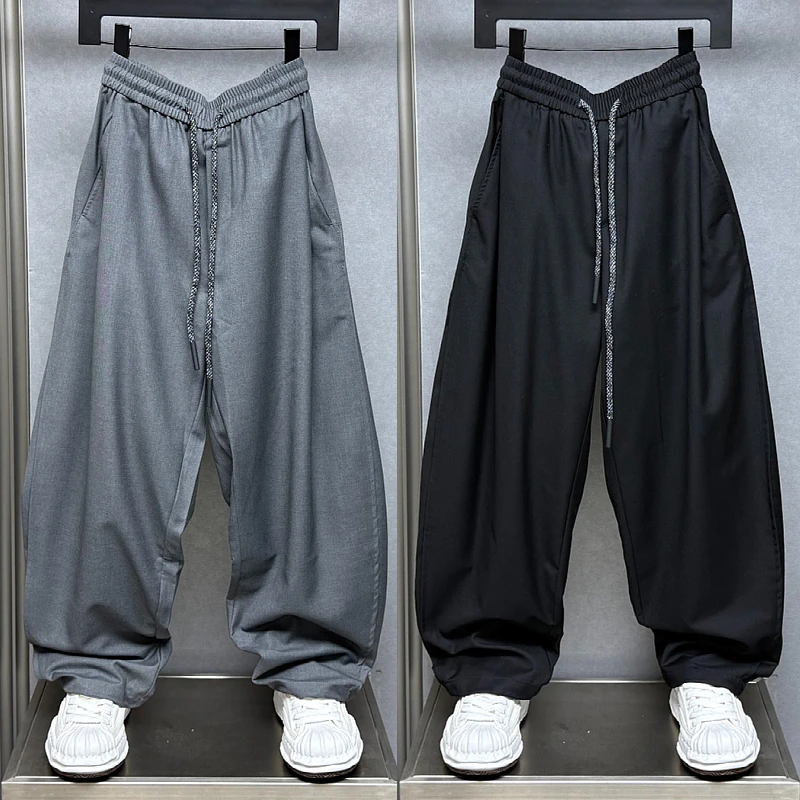 潮牌2025夏季新款美式休闲运动裤男士宽松高街阔腿长裤青年弯刀裤
