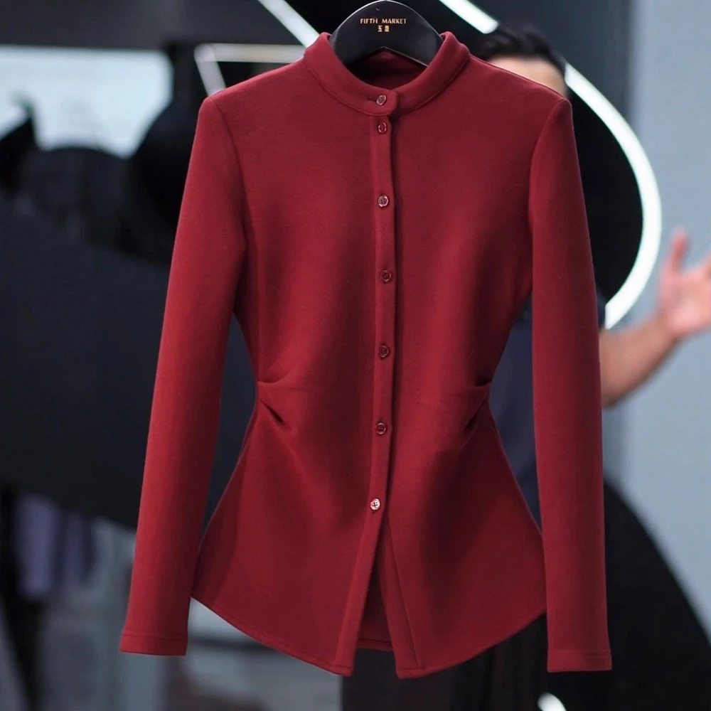 法式洋气小众圆领上衣2025秋冬新款高级感简约时尚收腰设计感恤