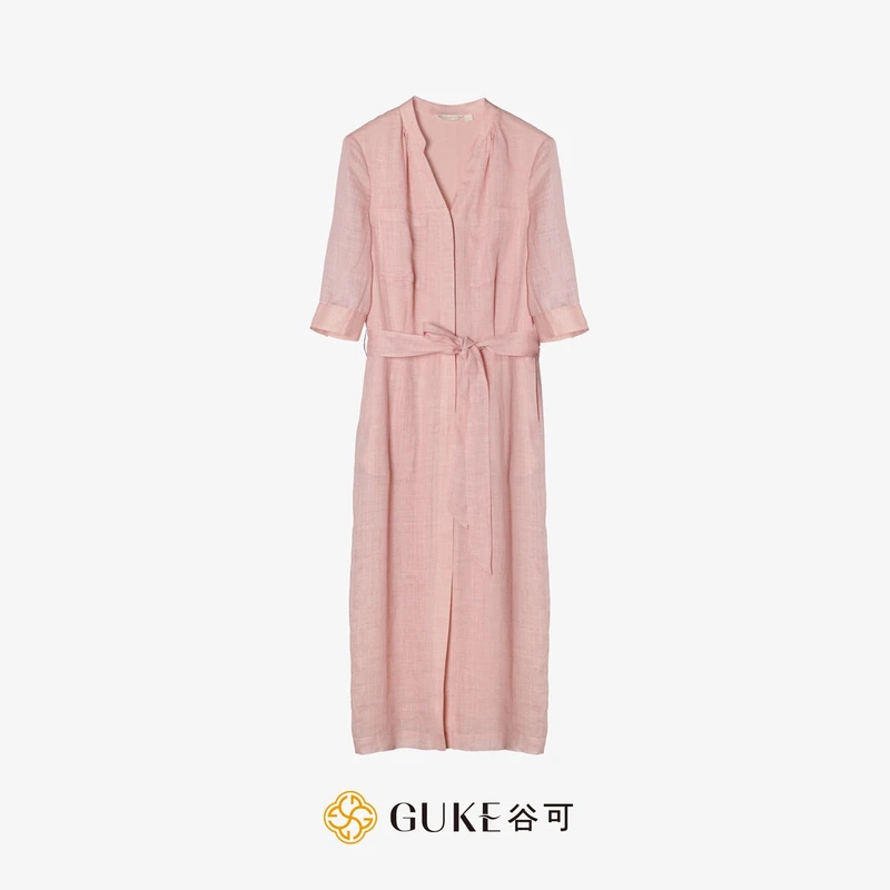 GKE/谷可LQ1602苎麻连衣裙夏季新款设计师高级感轻奢收腰长裙女