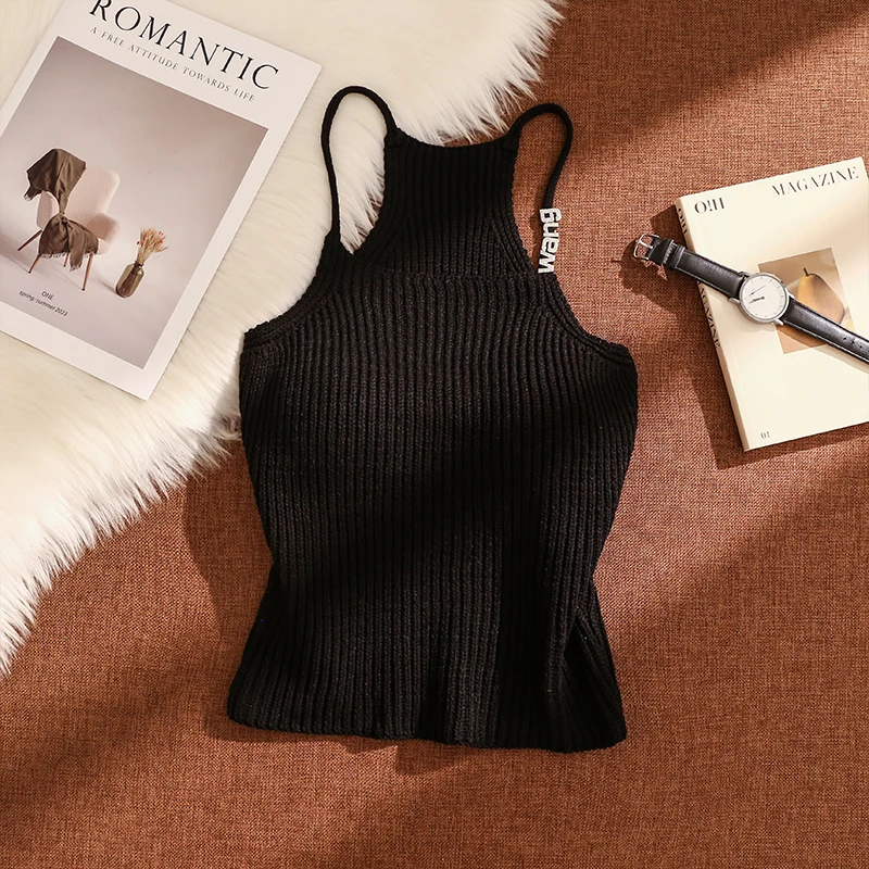 纯欲针织挂脖吊带背心女夏外穿设计感小众辣妹修身打底衫无袖上衣