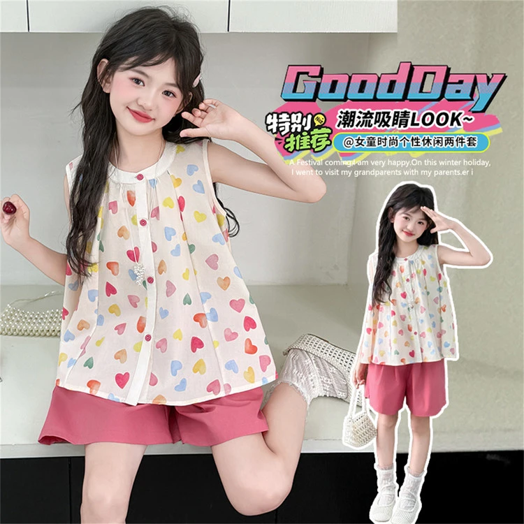 2025年夏季新款中大童时尚日常女童亲子款套装夏装儿童x52