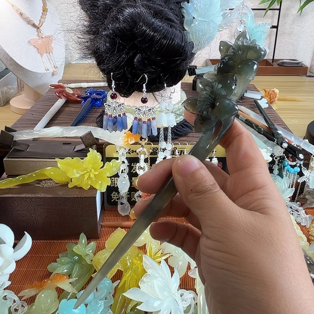 蛇纹石玉合金发饰