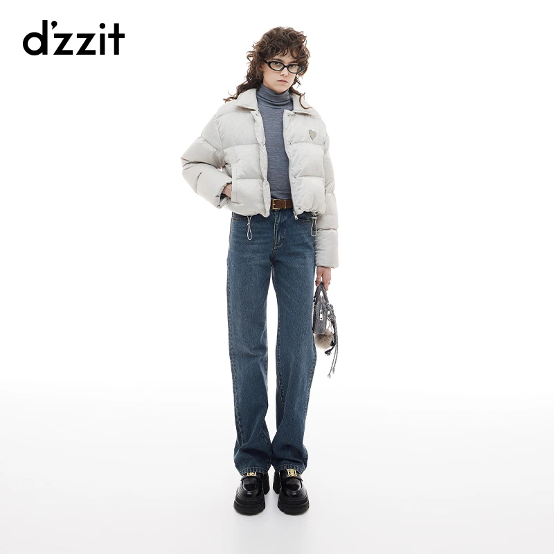 dzzit地素羽绒服冬季摩登暗纹珠光提花翻领短外套女3I4K221