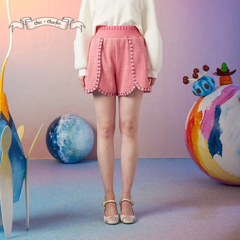 【媛媛专享】朝峰秋新款高腰显瘦松紧腰短裤CFD3B530-5057D