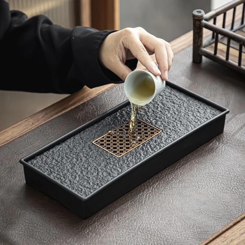仿乌金石茶盘轻奢家用茶具茶台小型带储排沥水盘小号干泡盘茶海