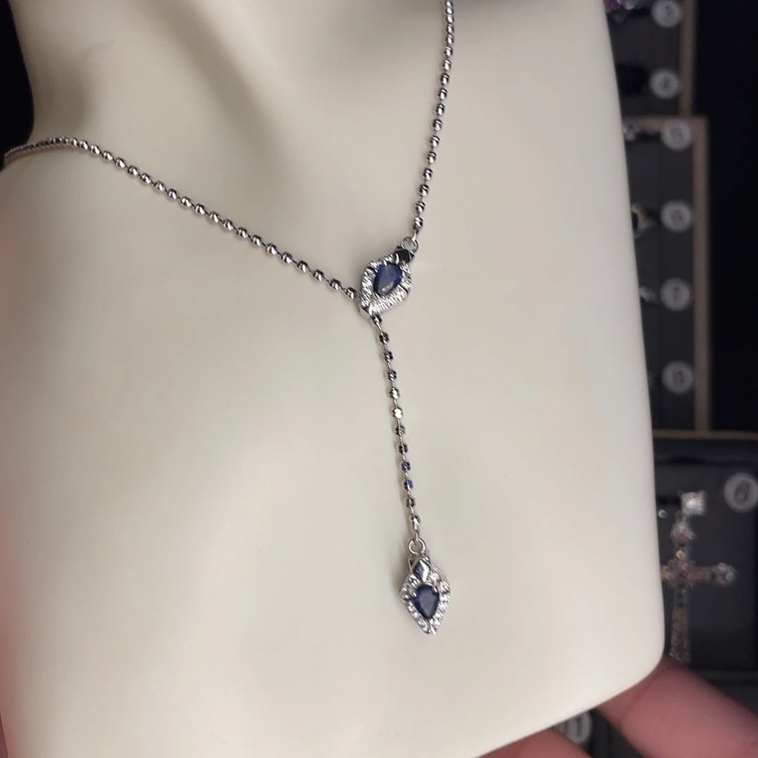 蓝宝石项链银S925镶嵌