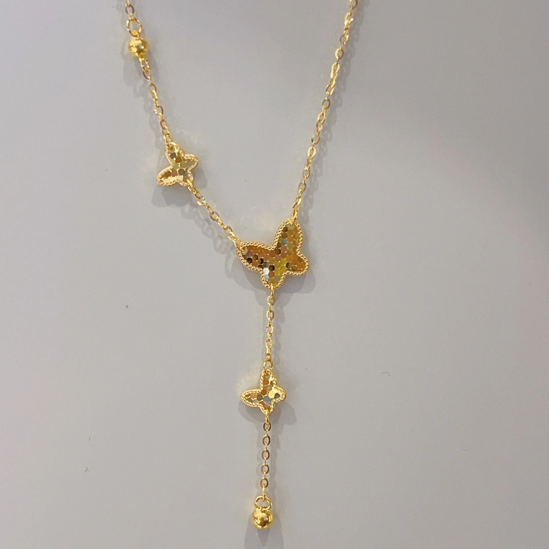 5g足金三只蝴蝶鱼鳞套链