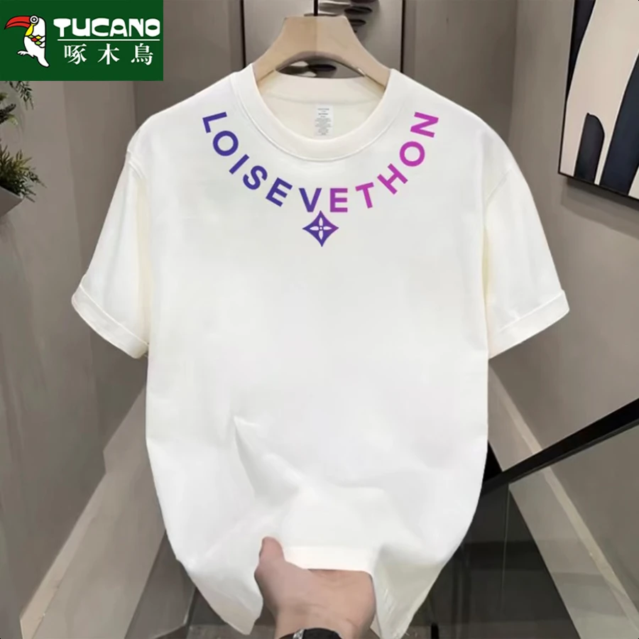 啄木鸟男士T恤短袖ins潮流帅气纯棉宽松时尚运动百搭休闲重磅纯棉