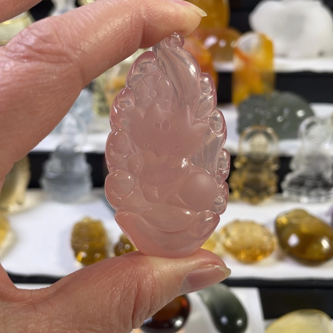 水晶颈饰未镶嵌天然粉水晶九尾灵狐吊坠