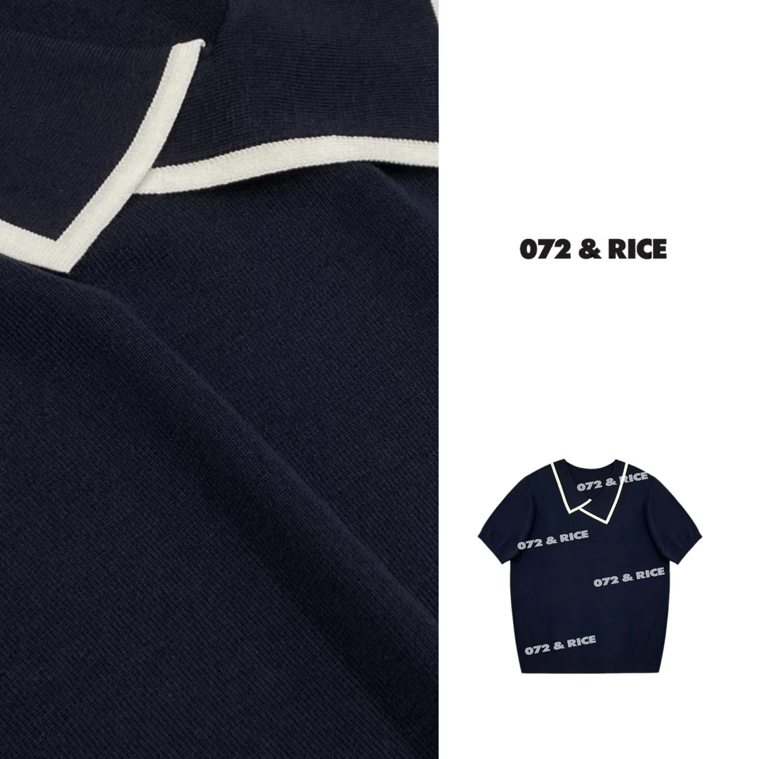 072 & RICE【星海】莱赛尔 夏季休闲翻领短袖针织衫 32SJ73