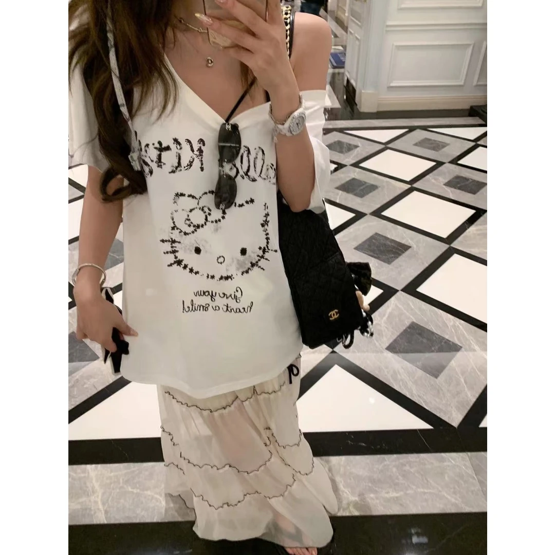 kt字母印花圆领/斜肩短袖T恤   60069