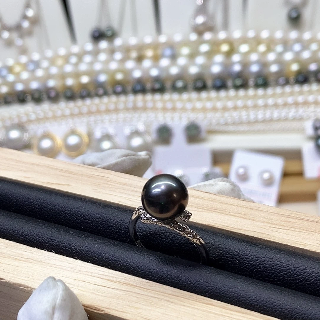 银S925镶嵌海水珍珠戒圈10-11