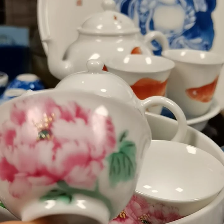 景德镇陶瓷釉上彩牡丹功夫茶具杯