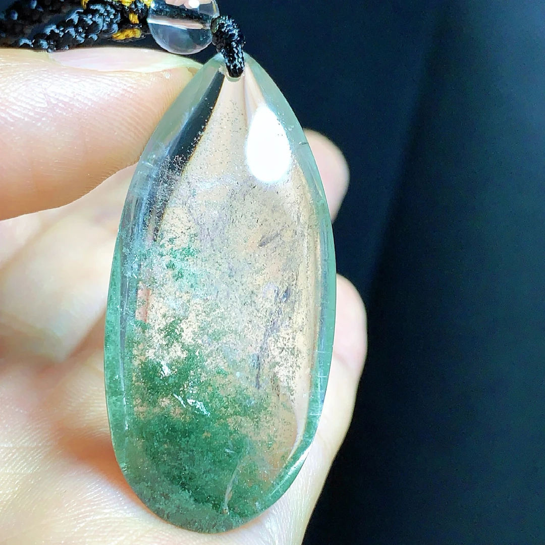 东海水晶天然绿幽灵水晶吊坠毛衣链水滴项坠男女款聚宝盆真品饰品