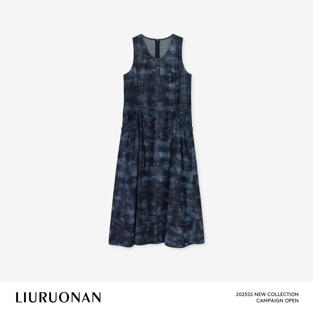 LIURUONAN 25SS【普鲁士蓝的午夜】100棉气质晕染设计U领无袖连衣裙