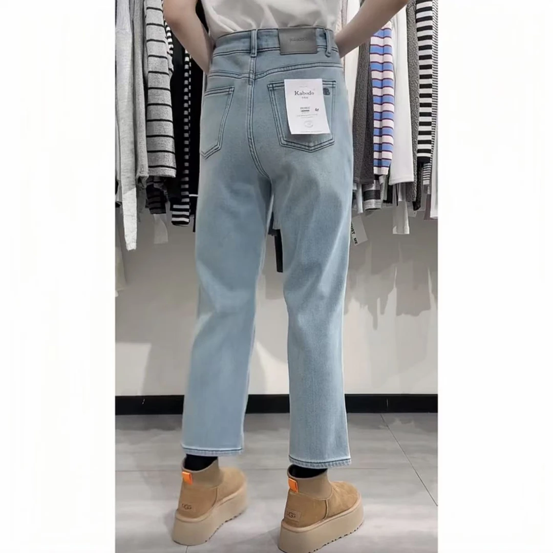 飞芊娅梨形身材高腰直筒牛仔裤女2025春季新款弹力九分显瘦烟管裤