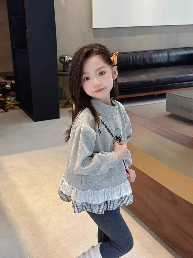 女宝宝加绒卫衣2025冬季新款儿童冬装加厚针织卫衣女孩花边上衣潮