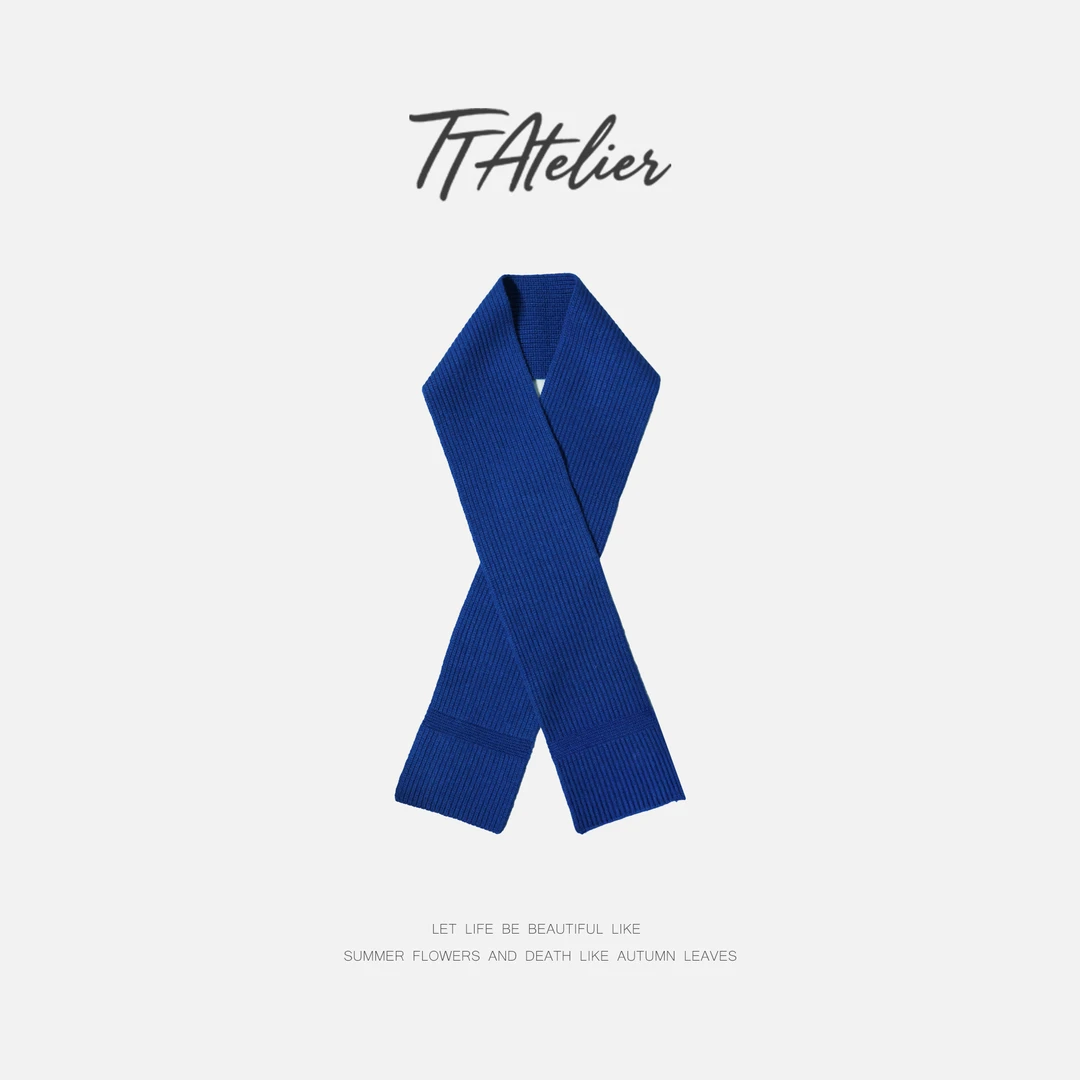 TT设计师【亮晶晶】极简风蓝色纯绵羊毛针织围巾TT191504