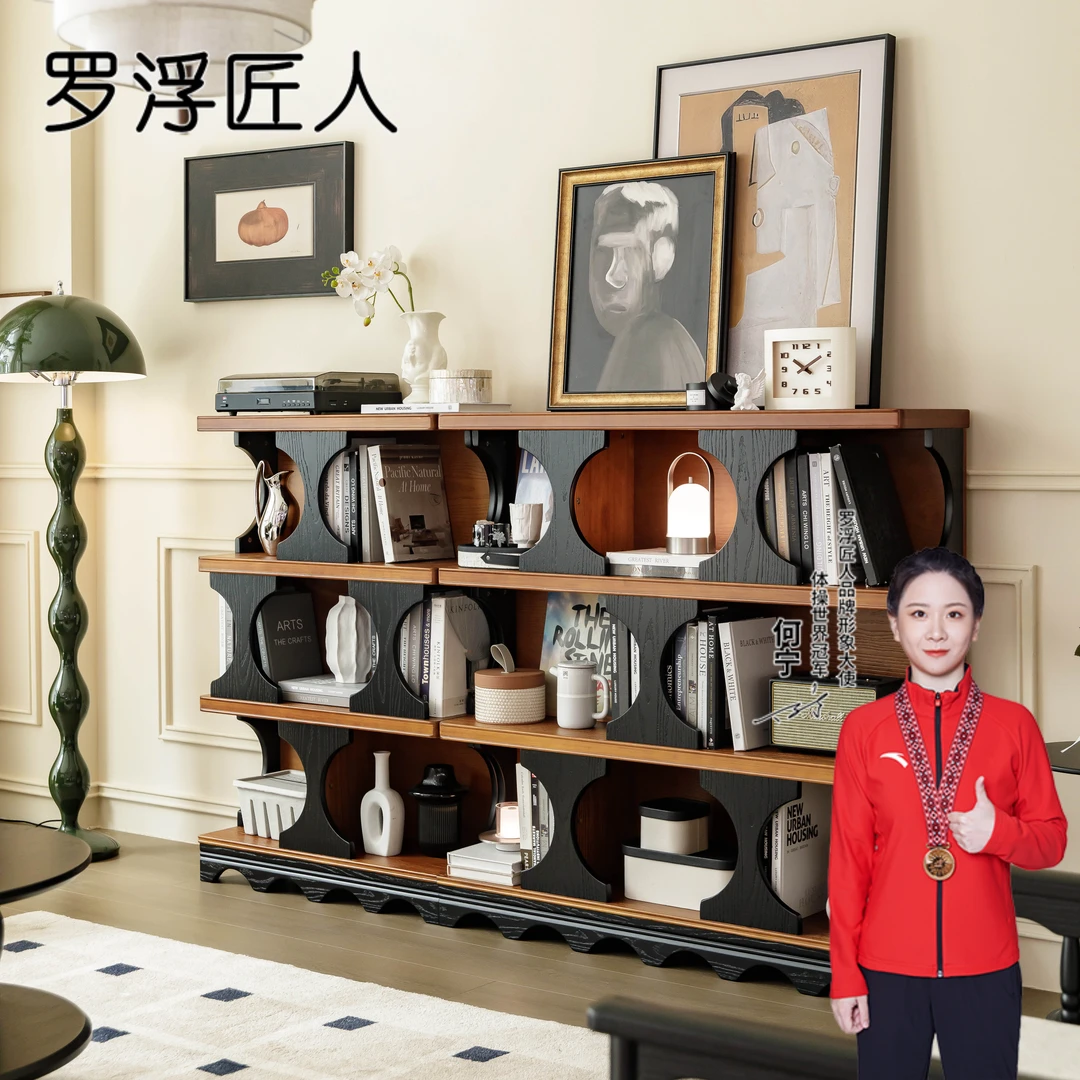 哈迪德书柜复古风实木展示柜餐边柜玄关柜客厅中古书架置物装饰柜
