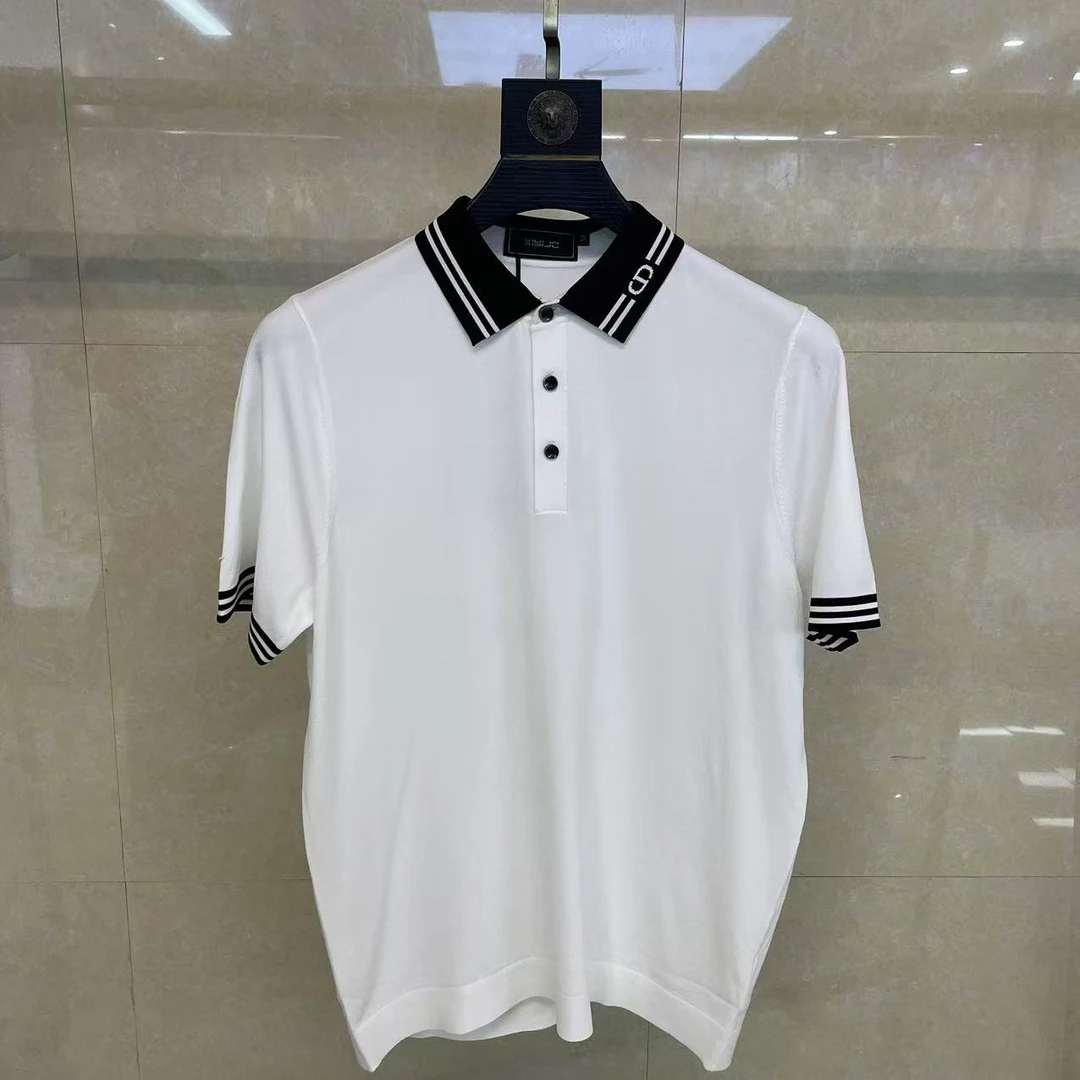 25年夏季时尚轻奢商务黑白撞色男士短袖-602