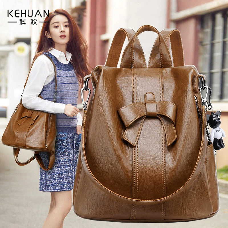 潮流防盗双肩包女2025春夏新款韩版时尚多用可爱蝴蝶结背包旅行包