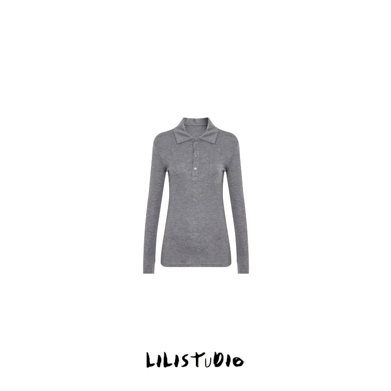 PCNY「暗调优雅」不理理早春新款女装休闲洋气POLO领长袖T恤