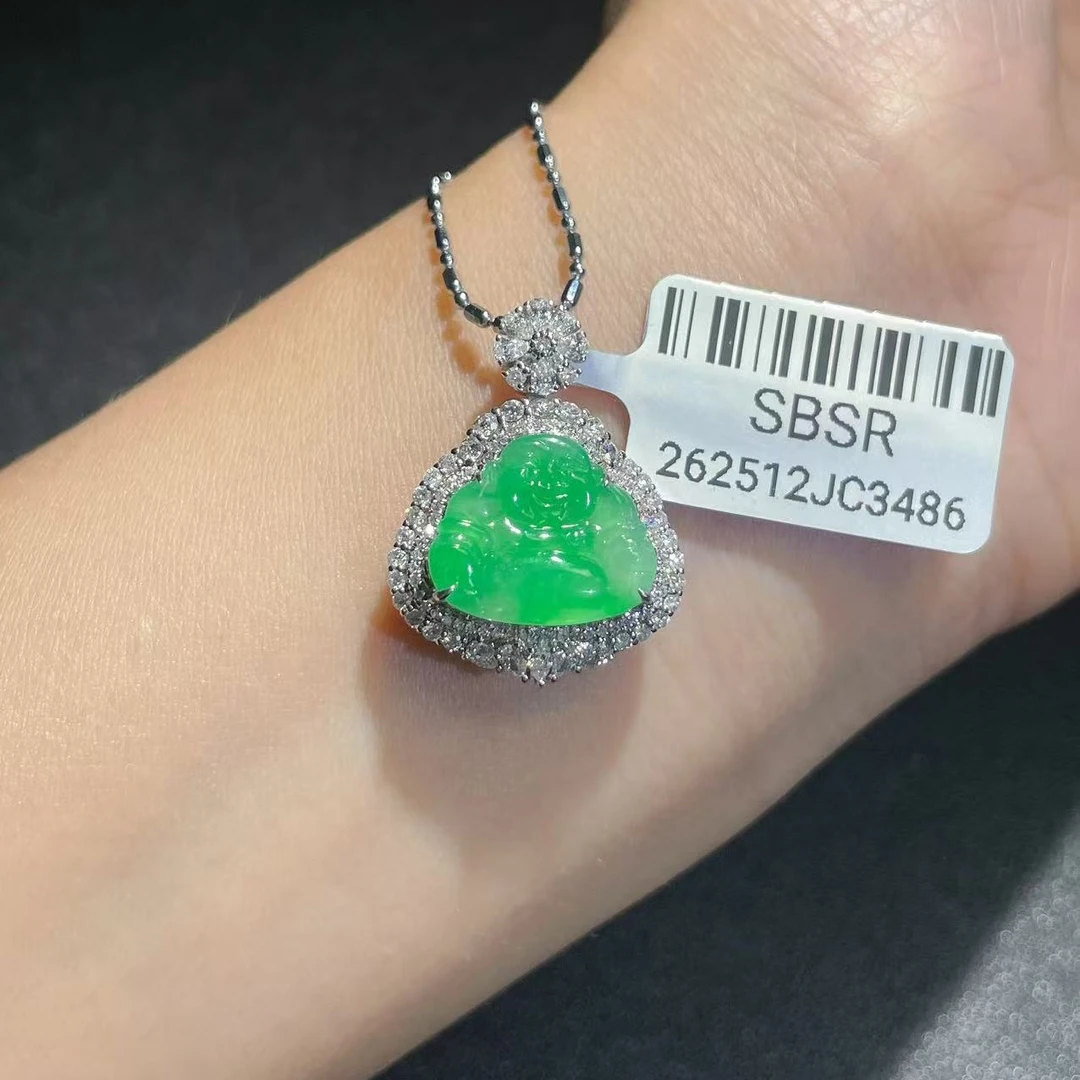 18k镶嵌缅甸a货翡翠吊坠（不含链）