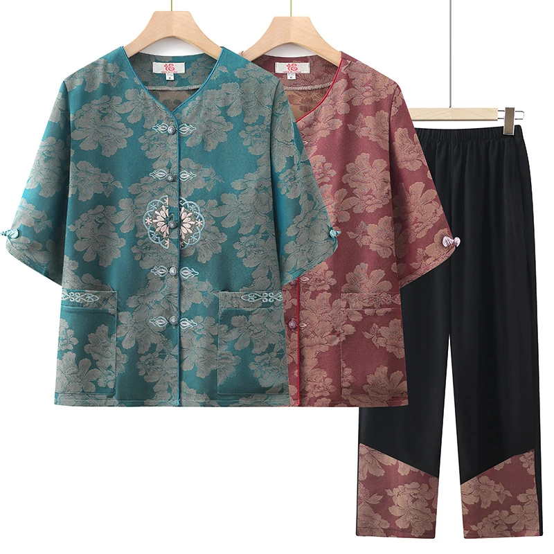 老年人奶奶装夏款衬衫套装女装妈妈装夏装老人衣服老太太新款80岁