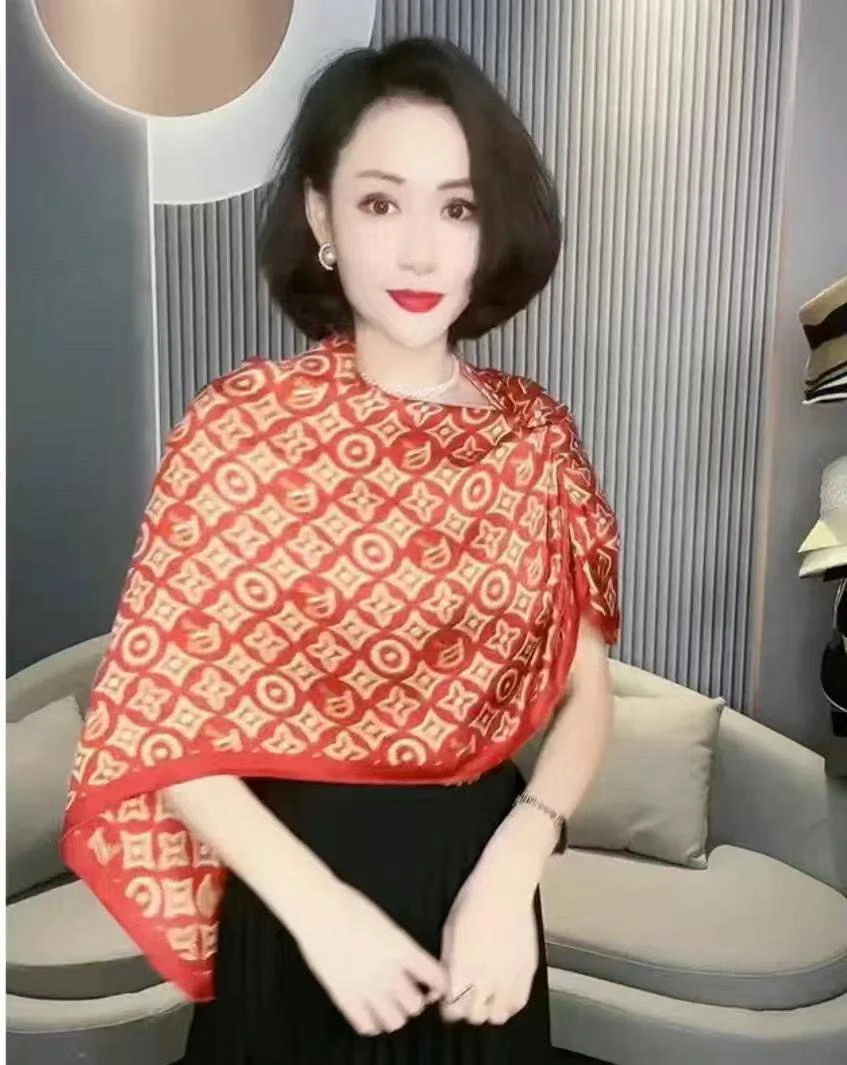 866/经典字母方巾110*110大披肩优雅气质围巾