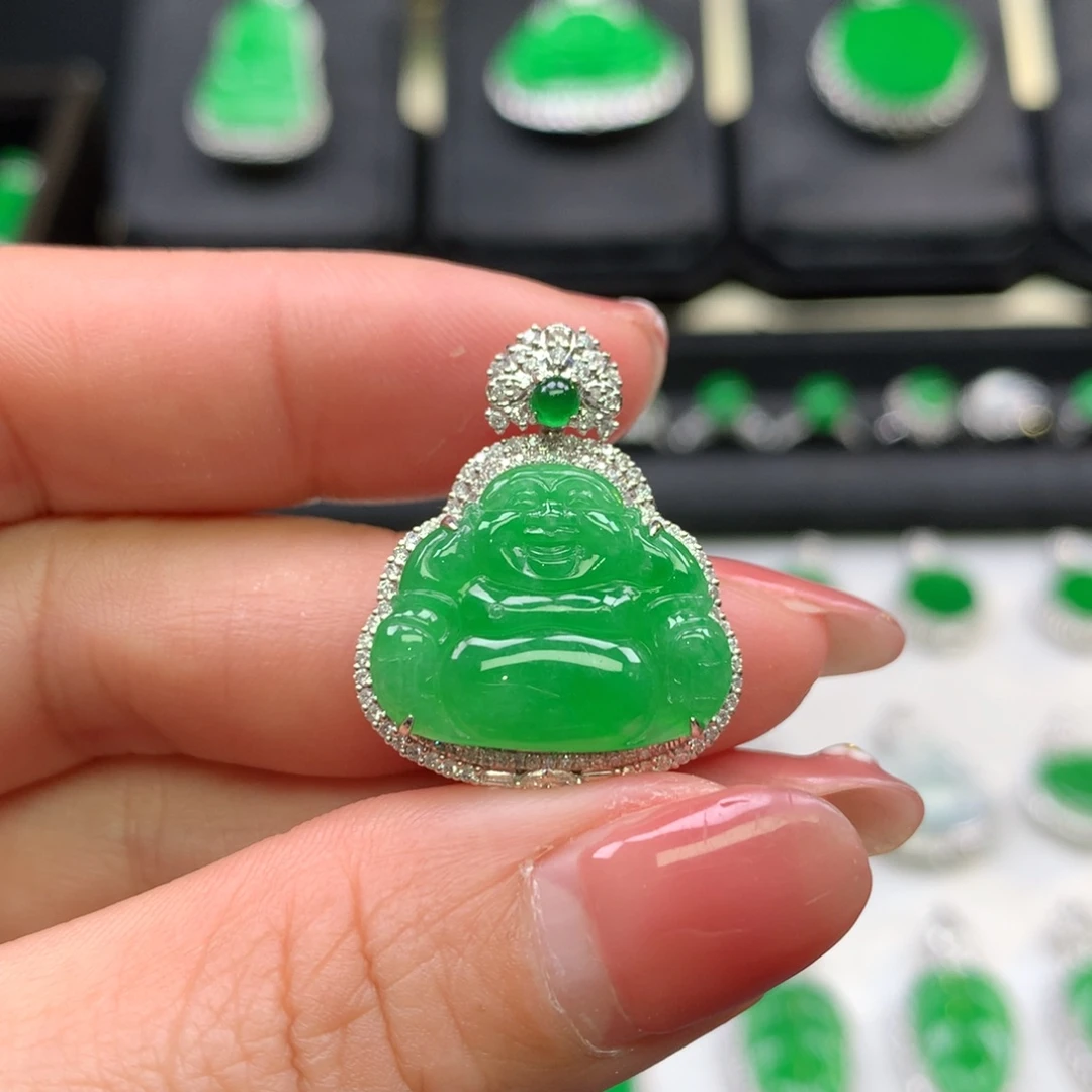 翡翠吊坠(不含链)18K金镶嵌