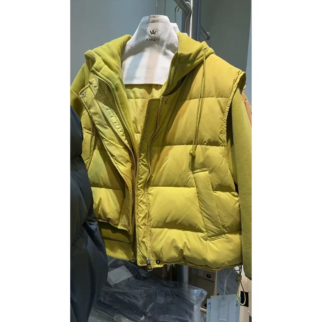 2025冬新显瘦立领马甲加绒连帽卫衣两件套女加厚保暖334