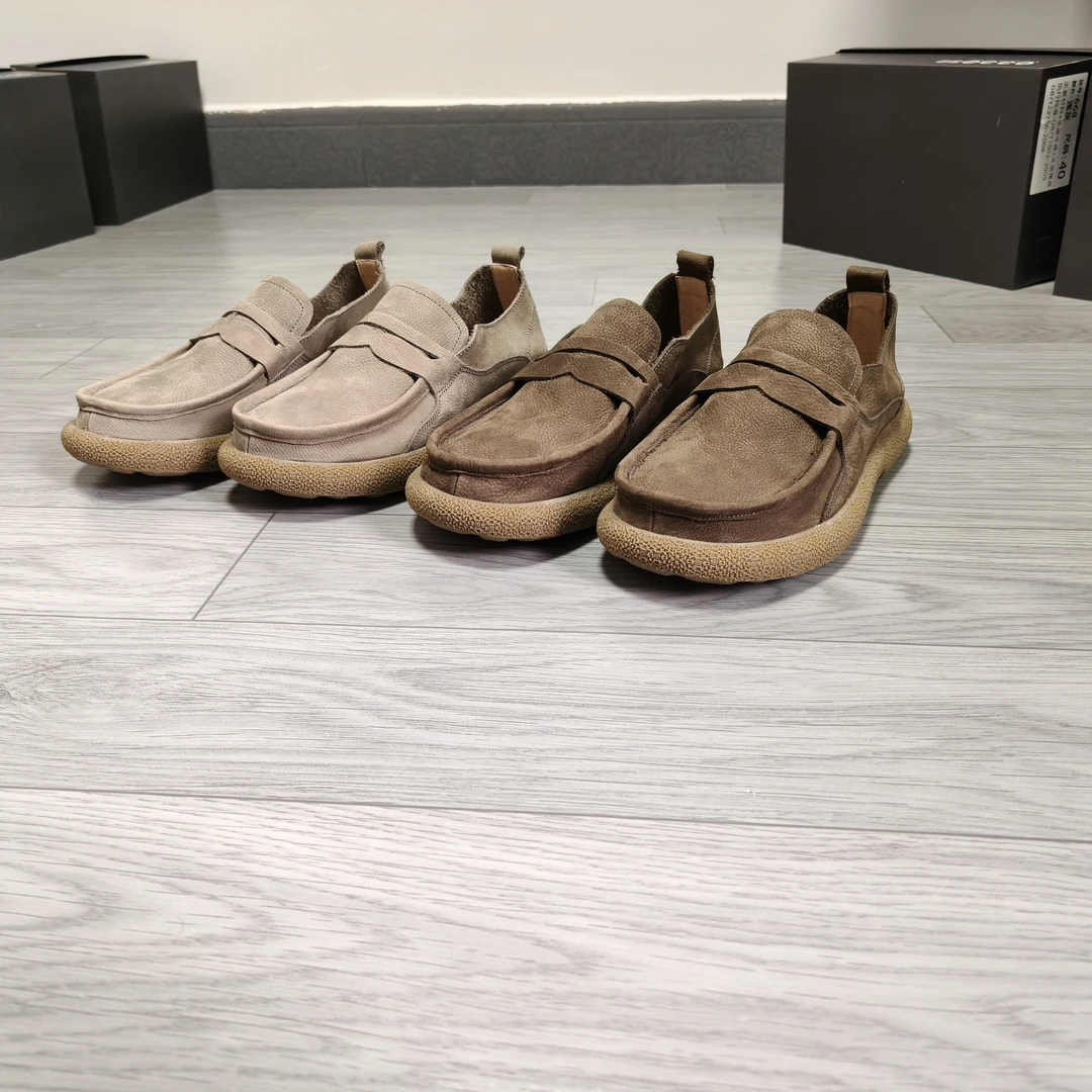 2025新款男鞋 时尚浅灰豆豆鞋轻便一脚蹬夏季单鞋休闲皮鞋磨砂皮