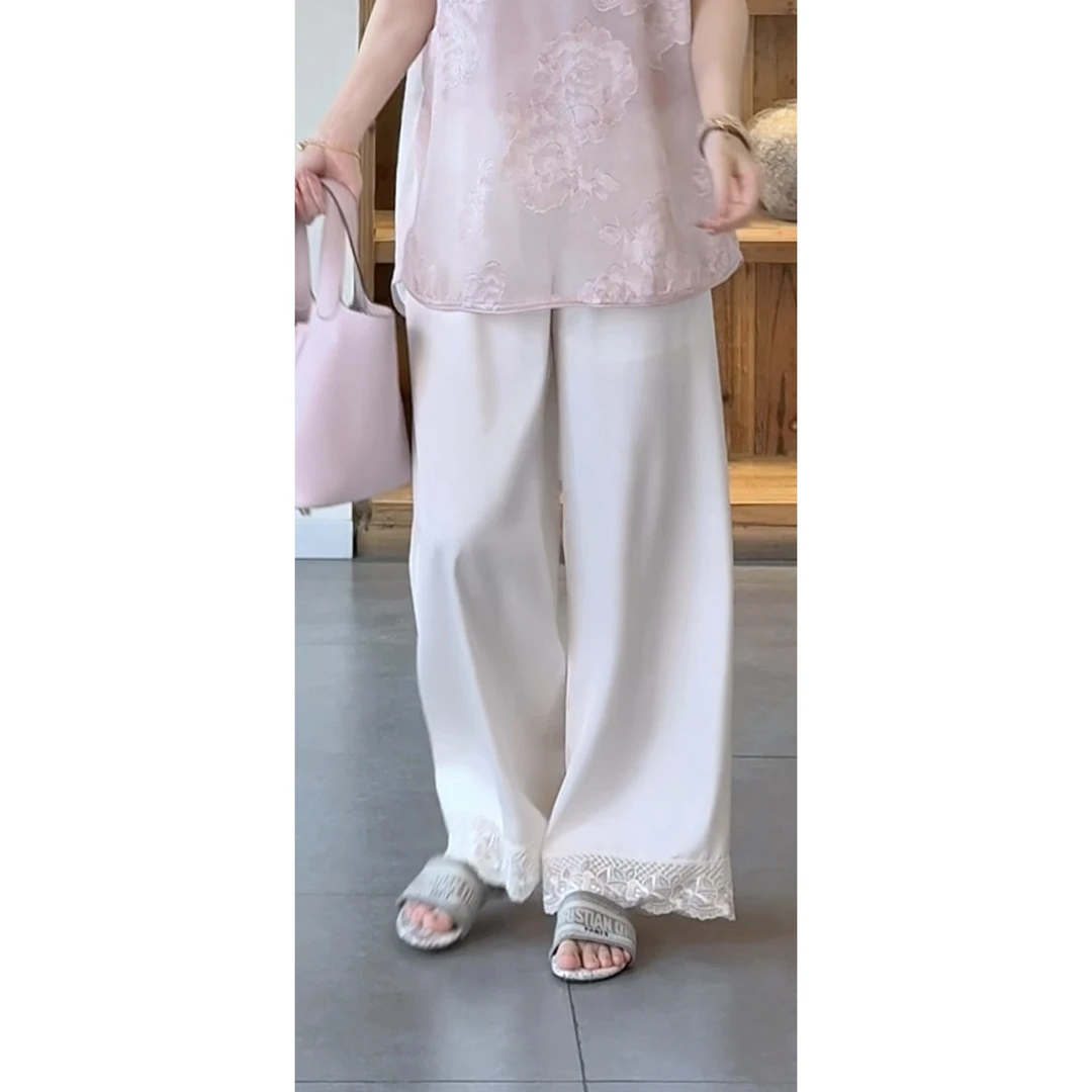 【挽梦】休闲裤蕾丝花边夏季直筒宽松薄款透气裤子