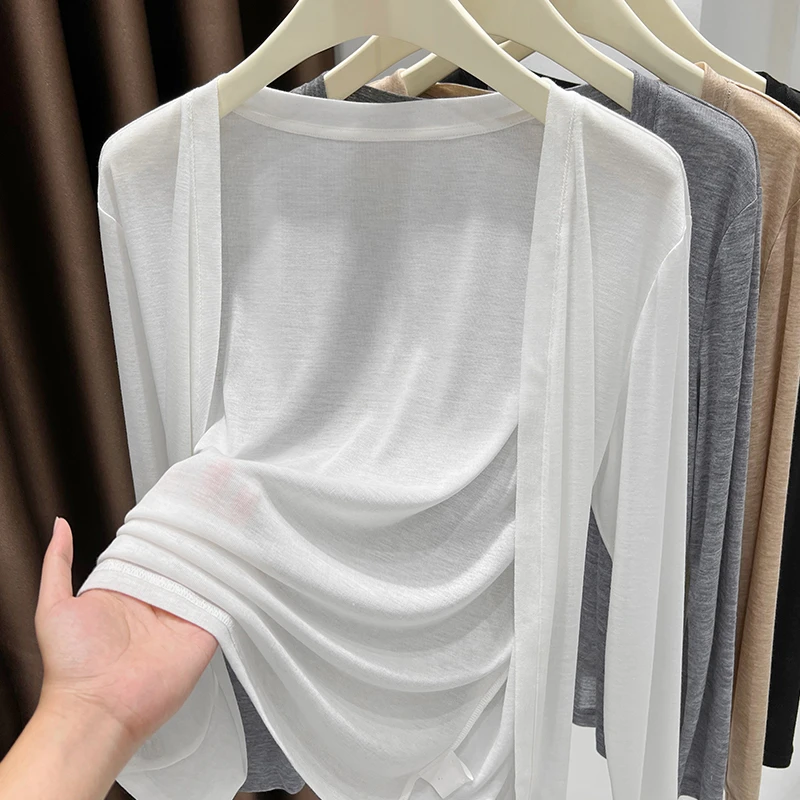 莫代尔冰丝长袖开衫薄款夏季新款时尚百搭防晒披肩中长款高级外套