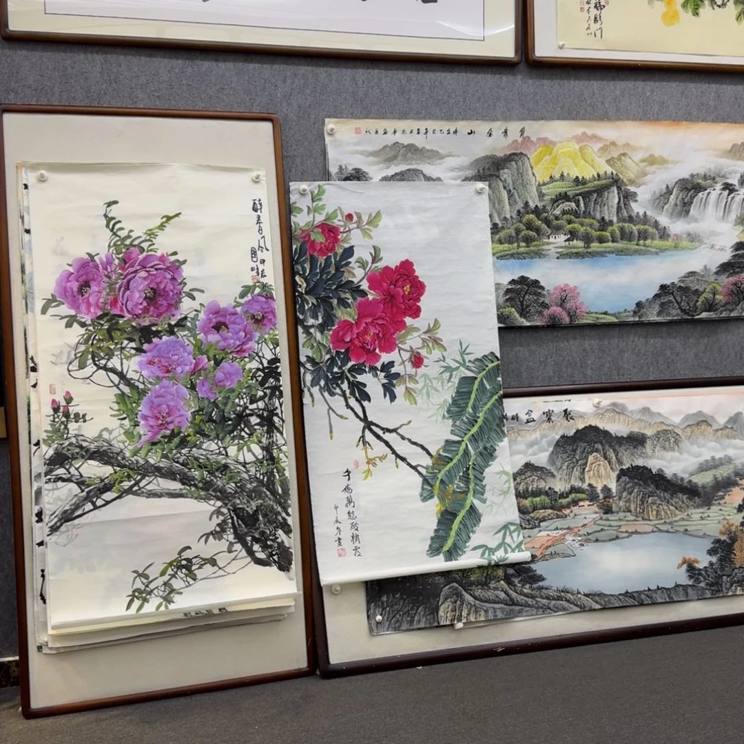 用***3国画四尺牡丹花千娇万态破朝霞画芯