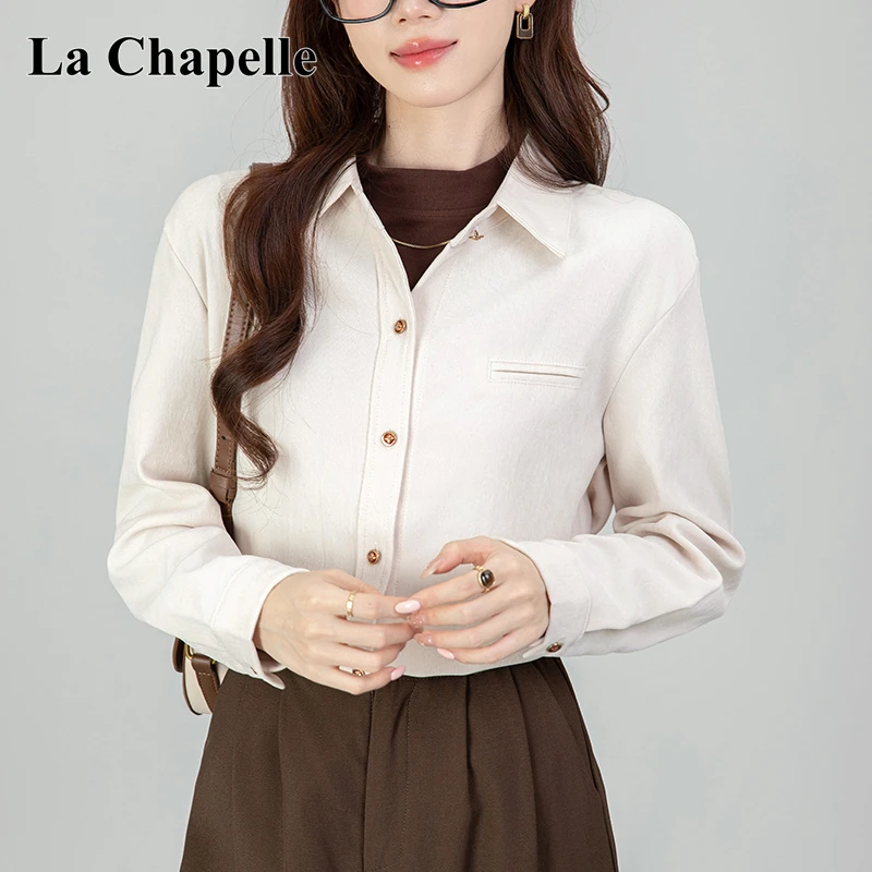 拉夏贝尔法式加厚磨毛衬衫女秋冬内搭叠穿轻熟风气质通勤长袖上衣