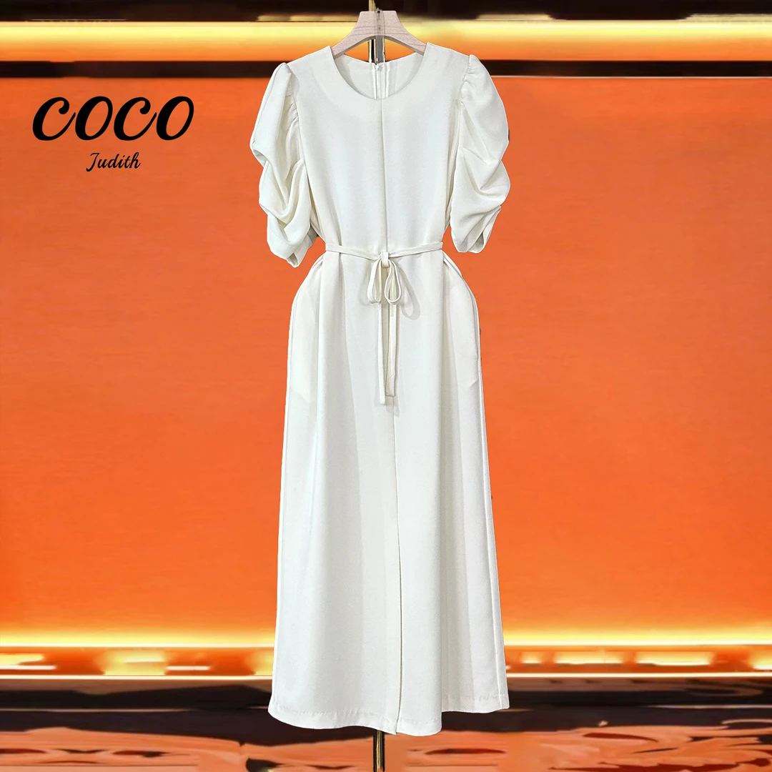 现货【RG465】2025年法式气质百搭减龄收腰显瘦绑带女装连衣裙