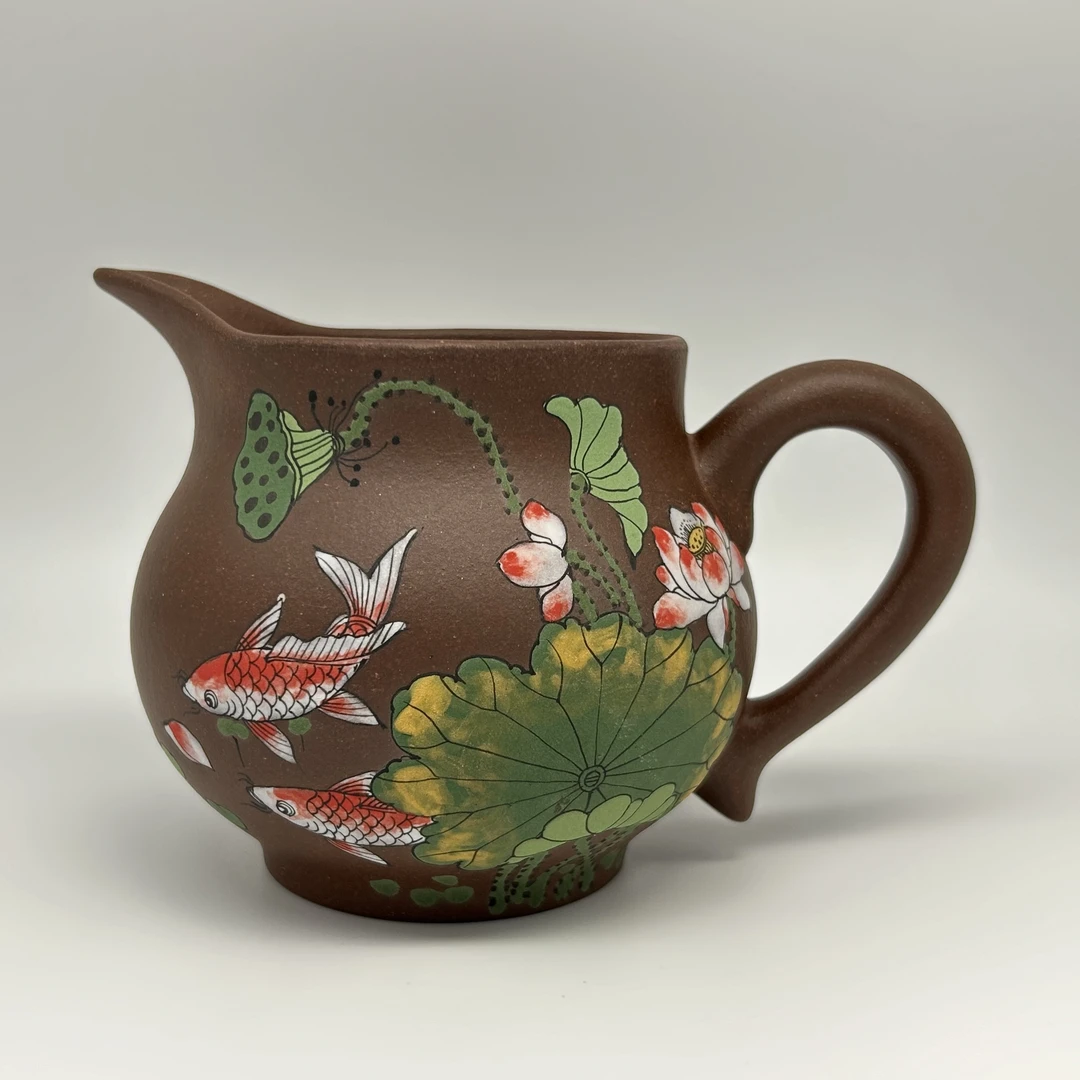 【无碳酸钡0添加】4号井紫泥公道杯全手工泥绘【荷趣】360C