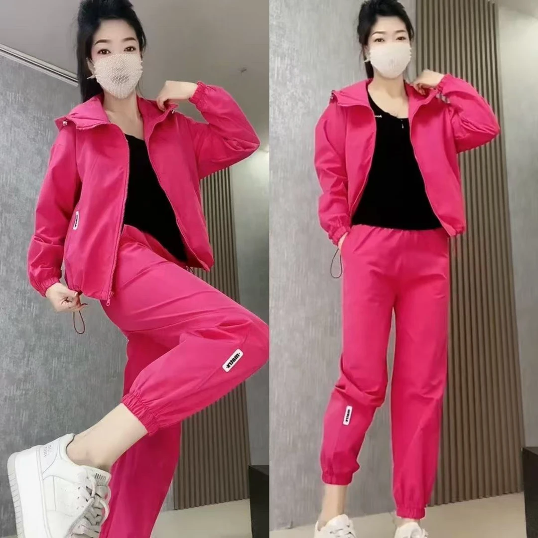 2025春新款冲锋衣外套糖果色连帽防风短款宽松两件套外套运动服