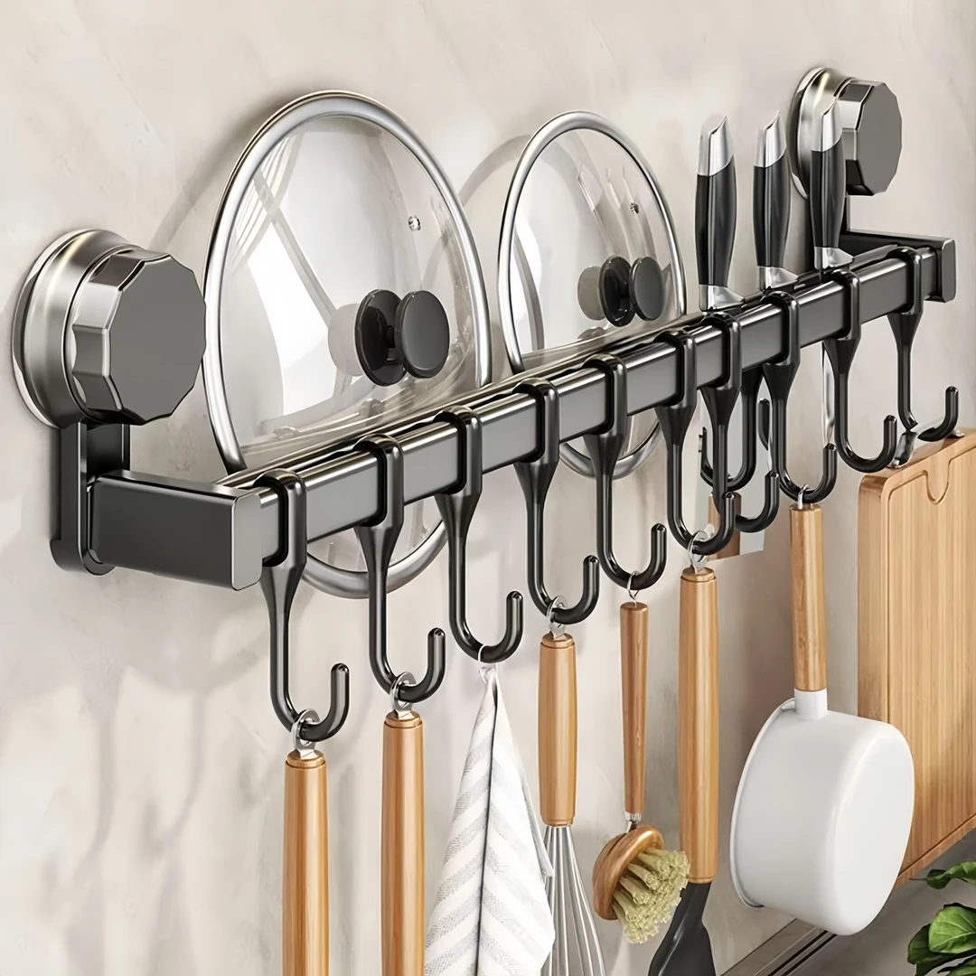 厨房置物架免打孔挂钩吸盘挂杆锅盖勺子铲子挂架多功能刀架收纳架