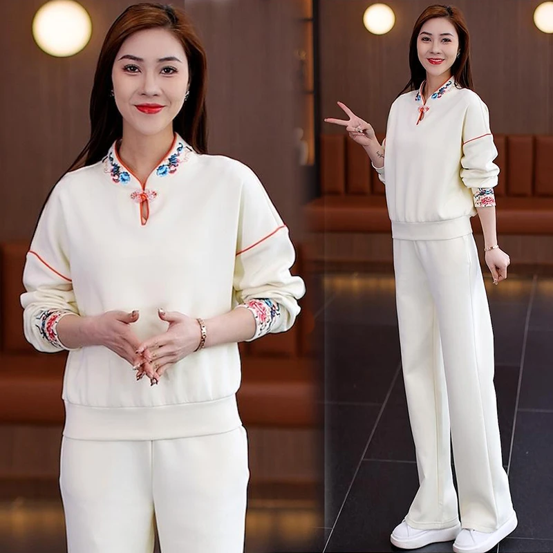 小个子运动服套装女2025年春款中式国潮风盘扣圆领休闲卫衣两件套