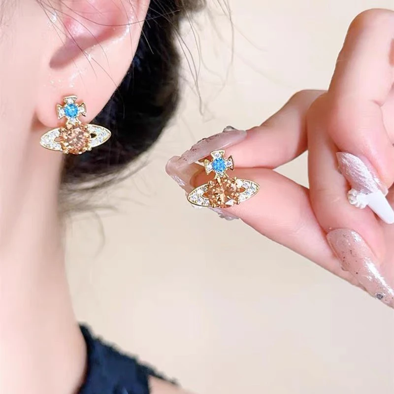 铜合金耳饰 潮流超闪土星轻奢时尚高级感爆款耳饰品A21