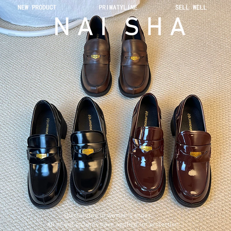 女士真皮单鞋春秋季百搭软底复古英伦风粗跟小皮鞋韩版乐福鞋时尚