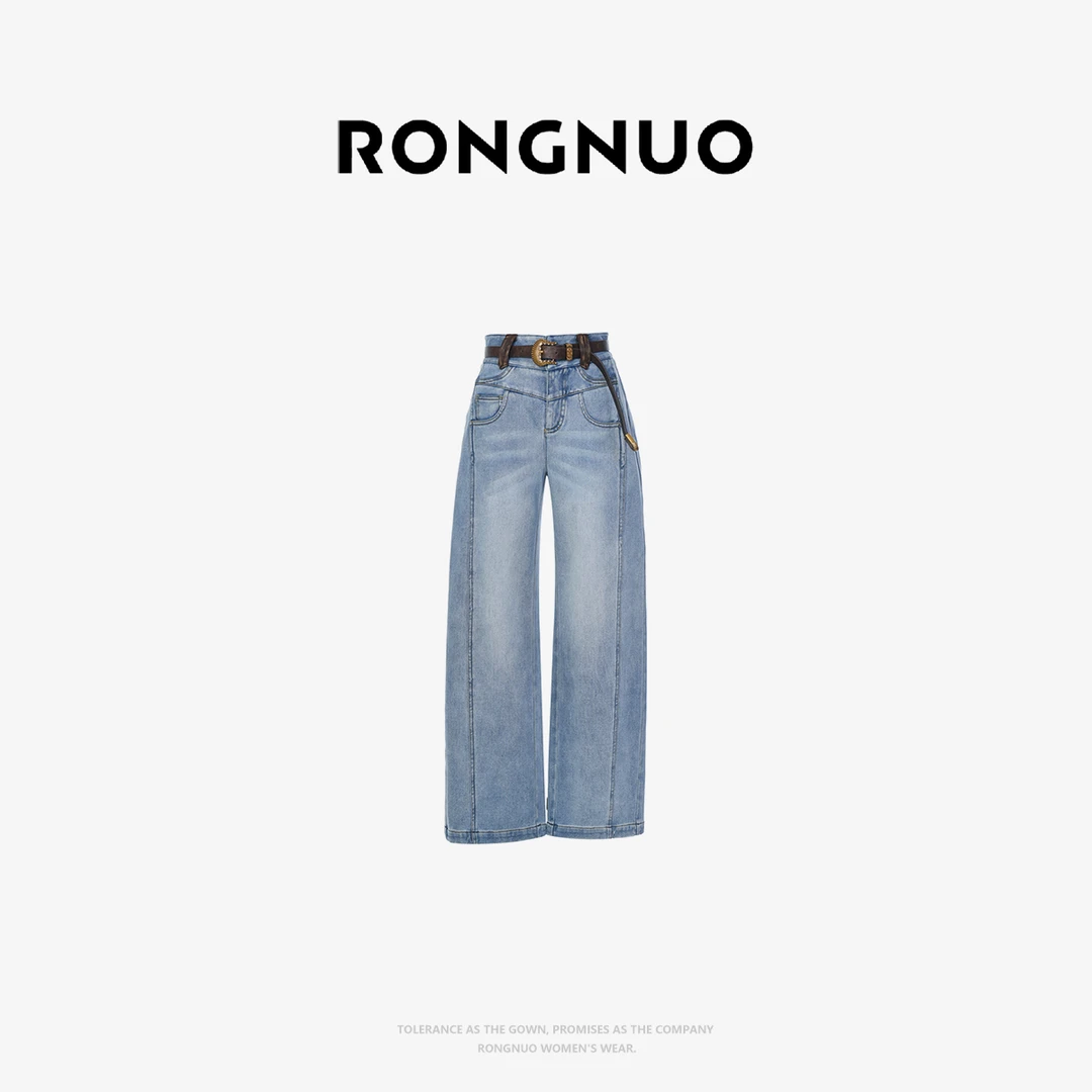 容诺【牛仔裤】25秋复古做旧磨白阔腿牛仔裤弯刀香蕉裤子Z7827