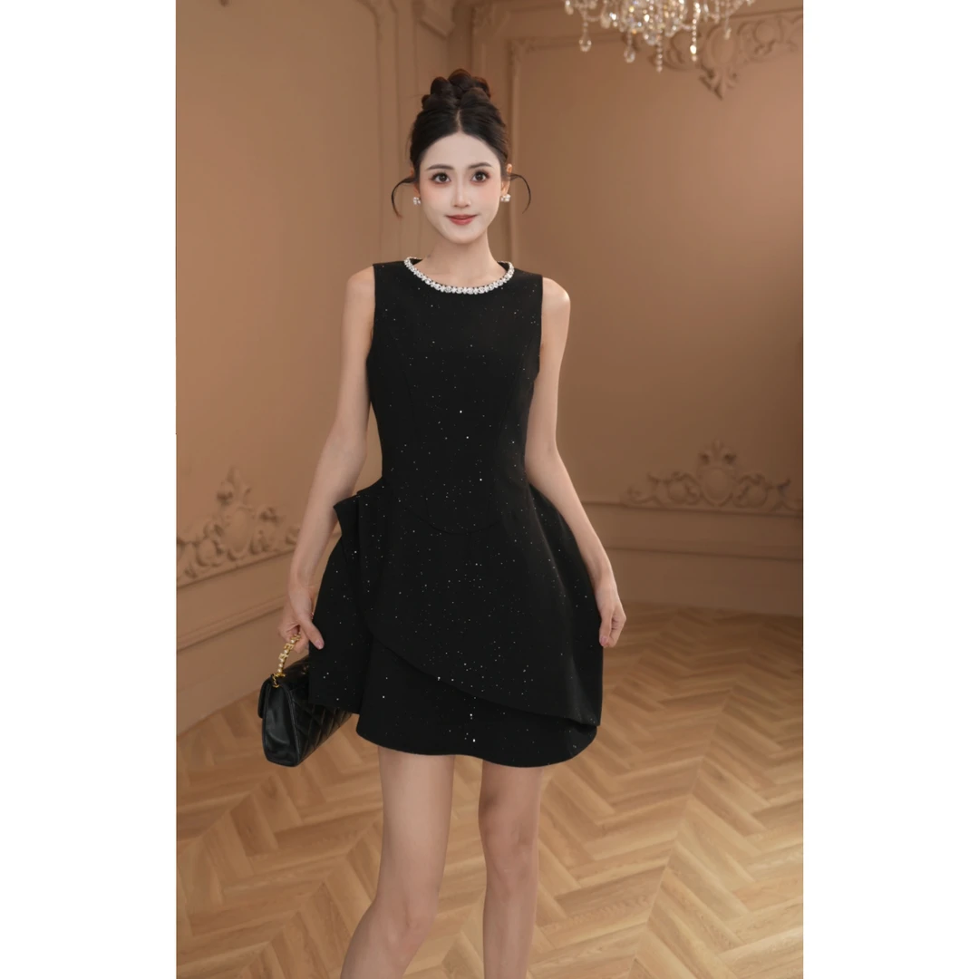 【设计师定制】法式小个子气质时尚赫本风宴会轻奢名媛连衣裙9026