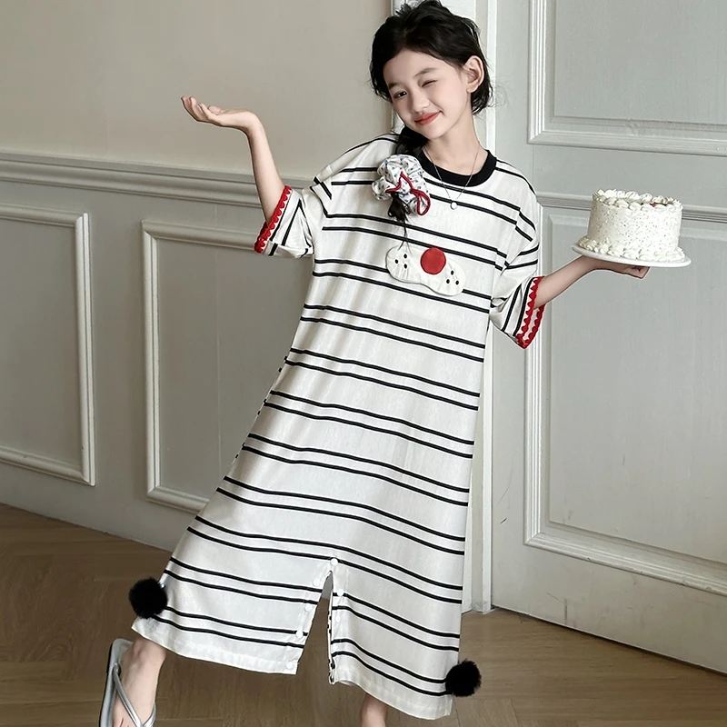 女童睡裙夏季薄款儿童睡衣女孩新款短袖宽松连体衣大童家居服裙子