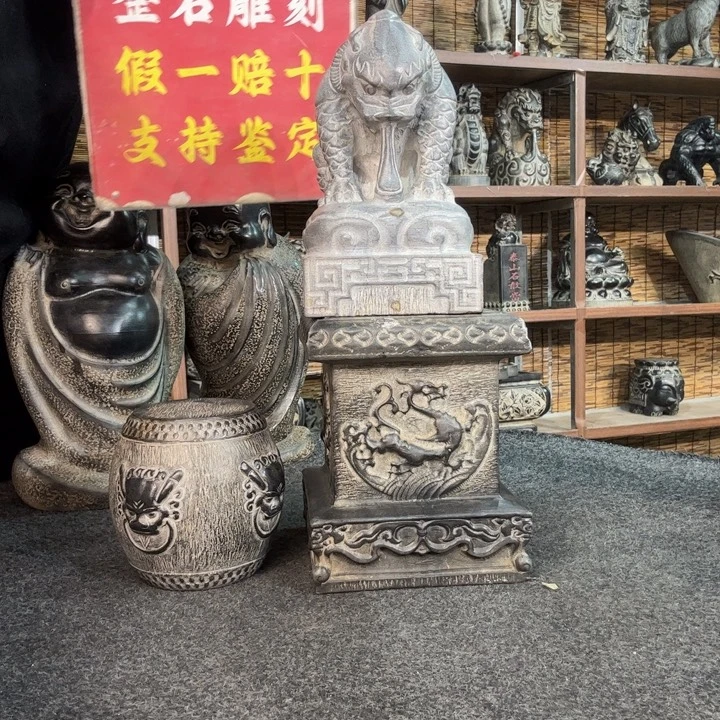 石材天然青石雕刻各一对